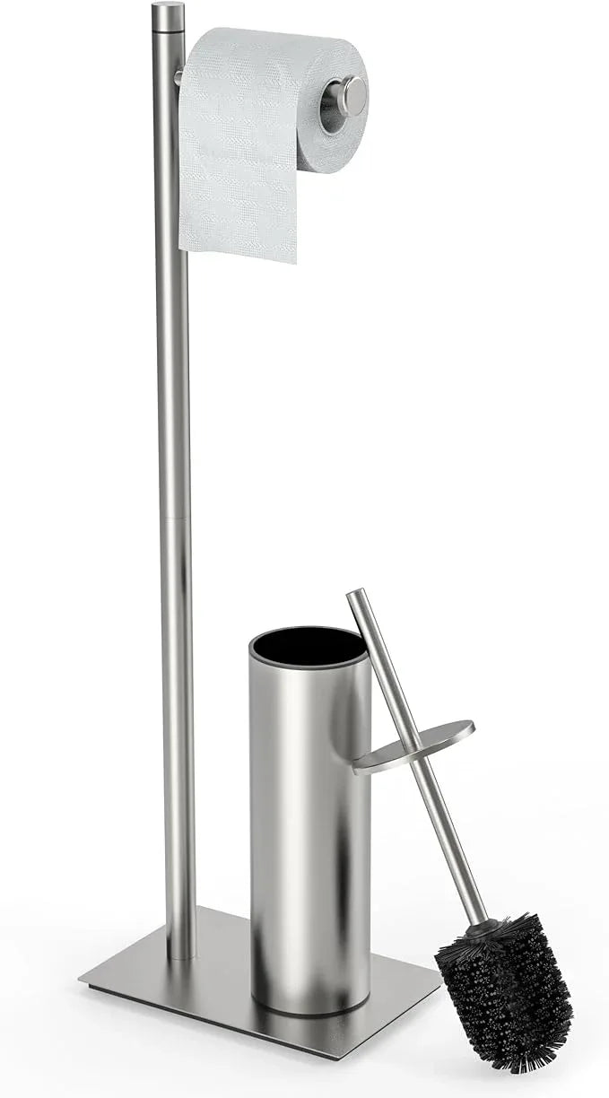 RUACQ Toilet Paper Holder Stand with Toilet Brush and Holder Set, 304 Stainless Steel Bathroom Toilet Tissue Paper Roll Holder Free Standing, Weighted Base, Heavy Duty (Brushed Nickel) - ModernBath