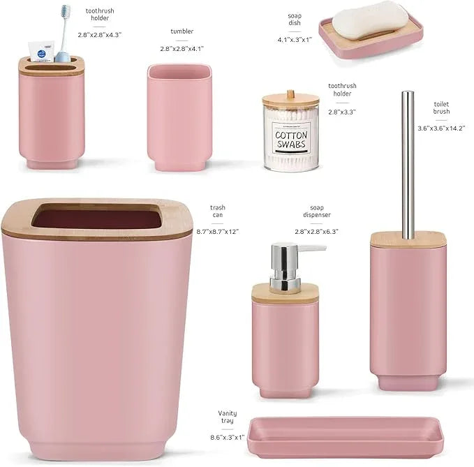 IMAVO Bathroom Accessories Set,Pink Bathroom Set,11 Pieces Bathroom Accessory Set,Trash Can for Bathroom Accessories Décor and Housewarming Gifts - ModernBath