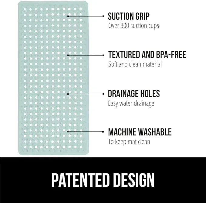 GORILLA GRIP Patented Bath Tub Shower Mat, Machine Washable Bathtub Floor Liner Mats, Suction Cups and Drain Holes to Keep Tubs Clean, Soft on Feet, Bathroom Essentials, 35x16 Inch, Mint Opaque - ModernBath