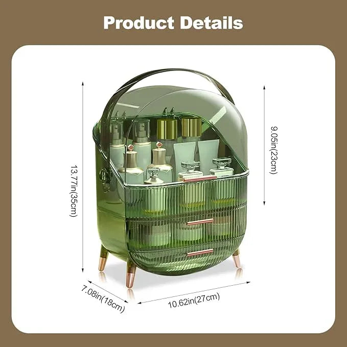 Ergocar Portable Retro Series Multi-Function Make Up Case Dustproof Cosmetic Storage Box, Skin Care Products Jewelry Organizer Finishing Box Bathroom Desktop - Retro Green - ModernBath