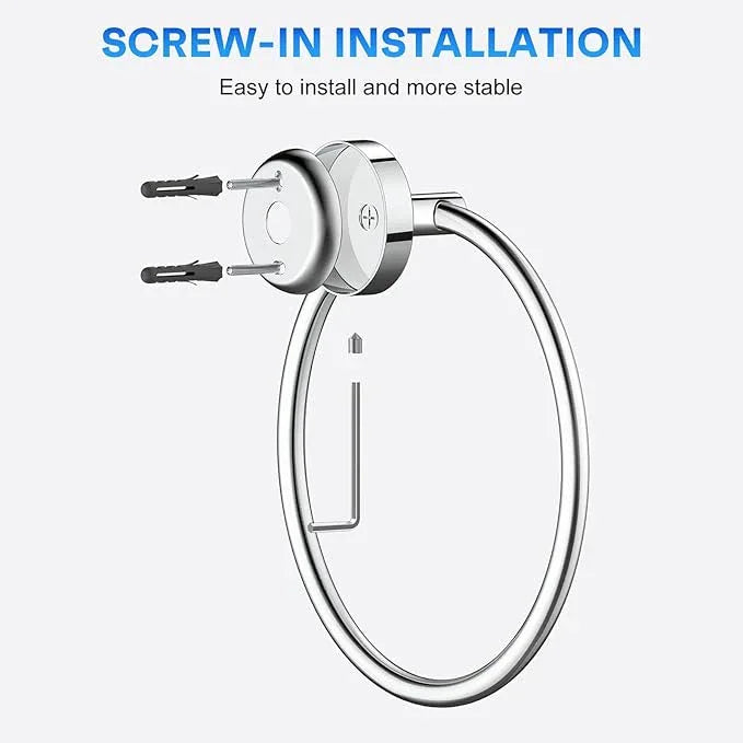 Hand Towel Holder Screw-in Mirror Silver Towel Ring for Bathroom Wall Stainless Steel Towel Hanger Round Towel Racks for Bathroom Decor and Accessories, 2 Packs - ModernBath