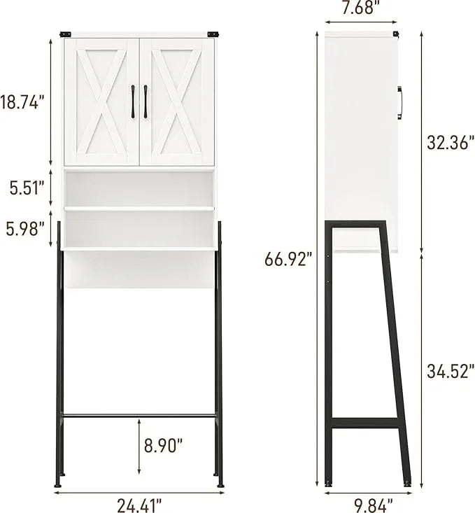 Vabches Over The Toilet Storage Cabinet, Farmhouse Over Toilet Storage Cabinet, Metal Frame with 2 Barn Doors, Home Space-Saving Toilet Rack for Bathroom, Toilet, Laundry Room - ModernBath