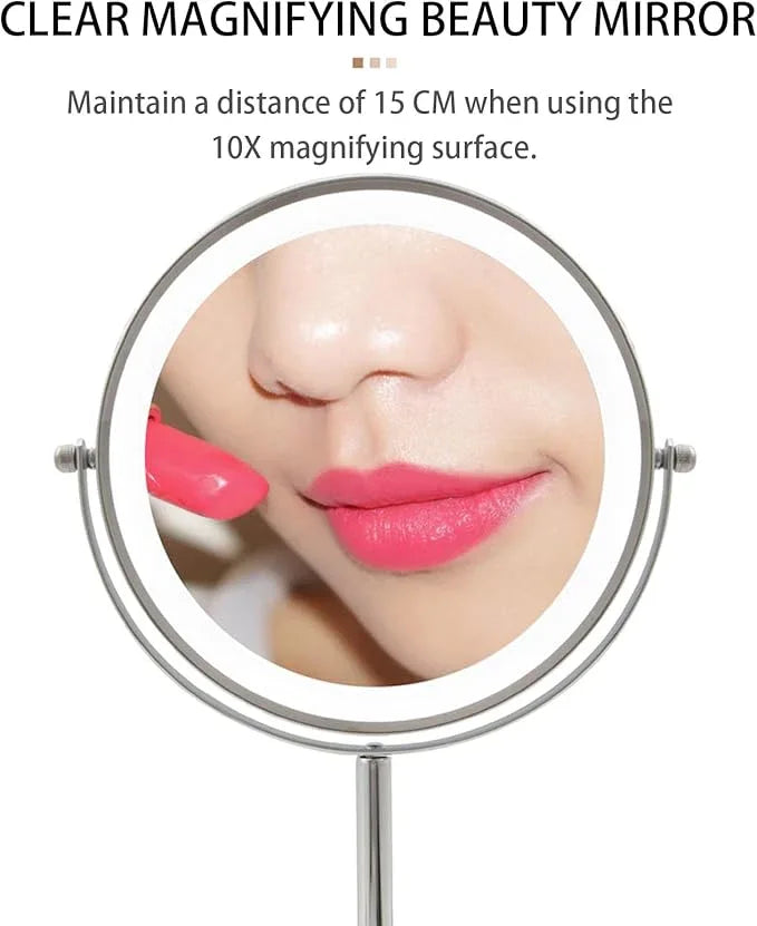 BOSBTMYX Lighted Makeup Mirror, 1x/10x HD Magnifier Dual Sided Mirror 360° Rotatable, 3 Colors Brightness Adjustable - ModernBath