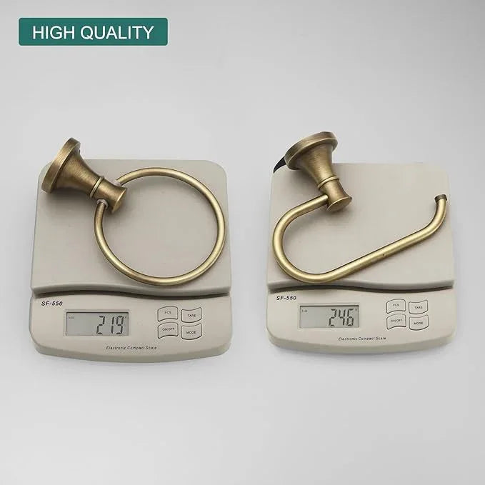 Hoimpro Antique Brass Towel Ring Toilet Paper Holder 2 Set, Double Bathroom Hardware Fixtures Toilet Roll Tissue Holder, Hand Towel Bar Towel Rack Rv Accessories, Sus304 Stainless Steel, Wall Mount - ModernBath