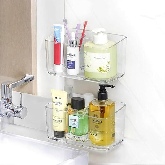 2 Pack Clear Shower Shelf, Adhesive Bathroom Shower Shelves, Wall Mounted Bathroom Shower Organizer, No Drill Shower Shelves with Self Adhesive Tape, Transparent - ModernBath