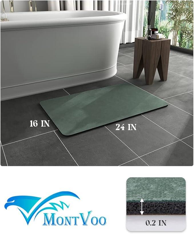 MontVoo -Bath Mat Rug-Rubber Backing Non Slip Quick Dry Absorbent Thin Bathroom Rugs Fit Under Door-Faux Suede Surface Bathroom Floor Mats-Shower Rug for in Front of Bathtub Shower Green 16"x24" - ModernBath