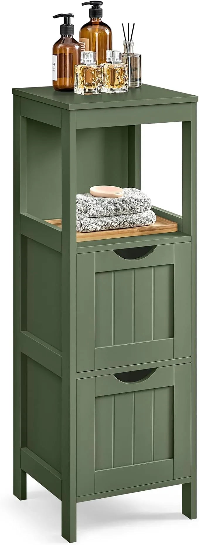 VASAGLE Storage Cabinet, Storage Organizer Rack Stand for Bathroom, Living Room, Bedroom, Multifunctional Corner Unit, 2 Drawers, 35 Inches in Height, Forest Green UBBC042C01 - ModernBath