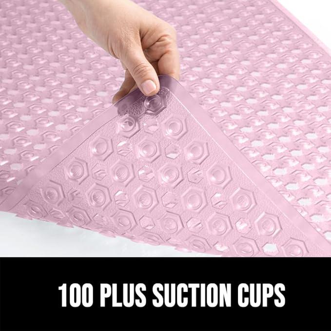 GORILLA GRIP Patented Square Shower Stall Mat, Small Bathtub Floor Mats for Stand Up Showers, Suction Cups and Drainage Holes, Machine Wash, Soft on Feet, Bathroom Accessories 21x21 Inch, Light Pink - ModernBath