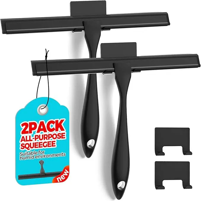 ALFLOD 2PACK All-Purpose Shower Squeegee for Shower Doors, Tile Shower Walls, Bathroom, Window, Glass and Car Windshield, Mirrors and Kitchen-Stainless Steel, 10 Inches, Black - ModernBath