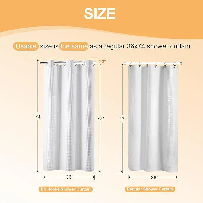 River Dream Stall Cotton Blend No Hooks Needed Shower Curtain with Snap in Liner, Water Repellent, Hotel Grade (White, 36"x74") - ModernBath
