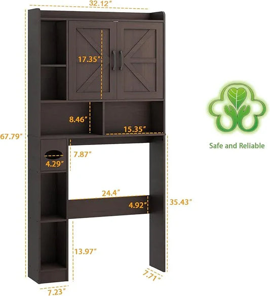 Vabches Over The Toilet Storage Cabinet, Farmhouse Storage Cabinet Over Toilet with 2 Barn Door & Toilet Paper Holder Stand，Home Space-Saving Toilet Rack, for Bathroom, Restroom, Laundry - ModernBath
