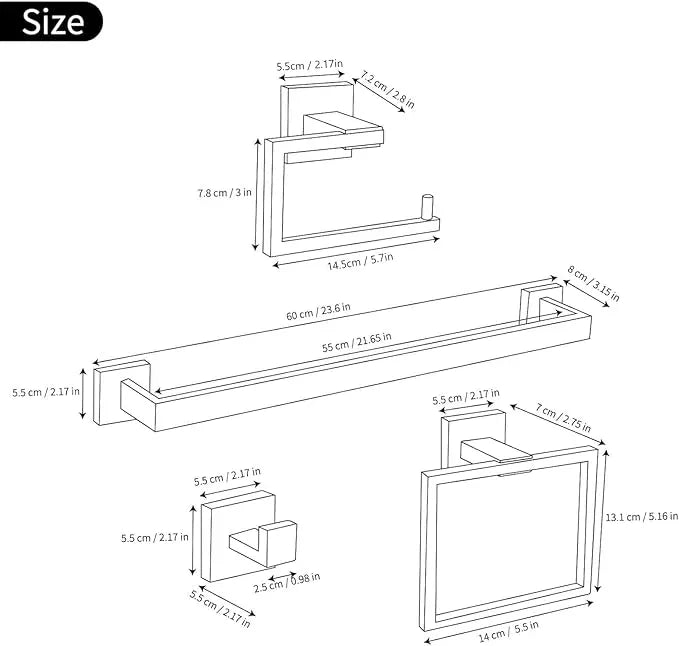 YACVCL 5-Piece Bathroom Hardware Accessories Set 23.6 inch Towel Bar Towel Rack Sets Modern Towel Ring Kit Stainless Steel Wall Mounted (Brushed Nickel) - ModernBath