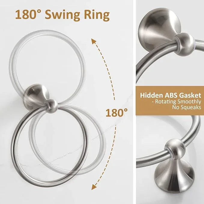 BGL Bathroom Accessories Set, Glossy Stain Nickel Expandable Towel Bar 4-Piece Bathroom Accessory Set Wall Mounted Towel Ring Robe Hook Toilet Paper Holder Towel Holder - ModernBath
