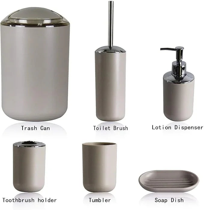 IMAVO Bathroom Accessories Set,Bathroom Set,7 Pieces Bathroom Accessory Set,Tray,Toilet Brush,Trash Can for Bathroom Décor and Housewarming Gifts - ModernBath