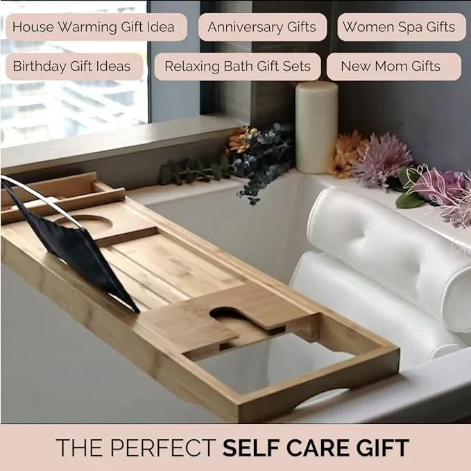 Foldable Bathtub Tray Caddy - Expandable Bath Tray for Tub | Secure, Non-Slip Bathtub Caddy for Tub for Bath Accessories, Self Care Home Spa Gift Set, Relaxing Gifts for Women, New Moms, House Warming - ModernBath