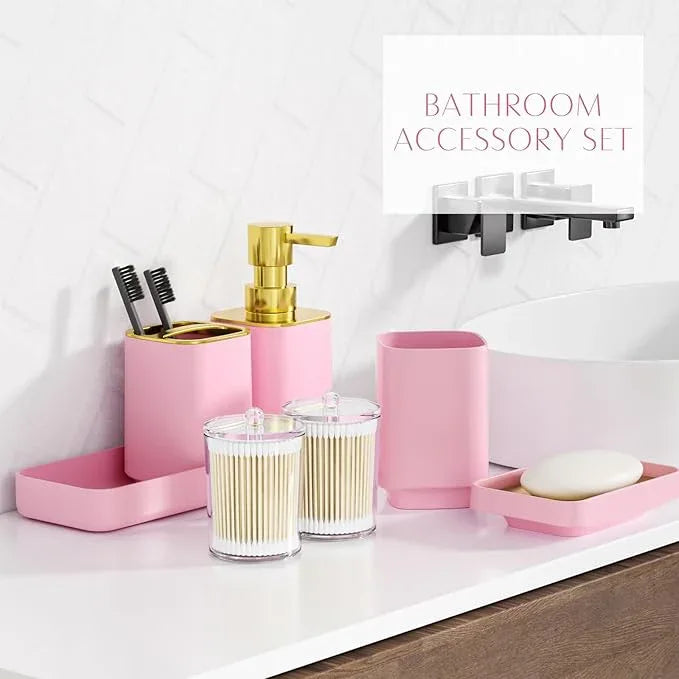 25PCS Bathroom Accessory Set, Pink Bathroom Set with Large-Capacity 4 Gallon Trash Can,Bathroom Rugs Set, Waterproof Shower Curtain, Toilet Brush, Toothbrush Holder & Soap Dispenser - ModernBath