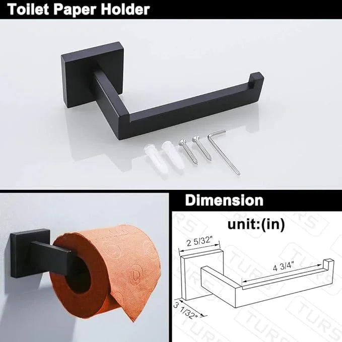 TURS 4-Piece Bathroom Hardware Set Black Towel Bar Set Stainless Steel Towel Bar Hand Towel Holder Toilet Paper Holder Towel Hooks Wall Mount - ModernBath
