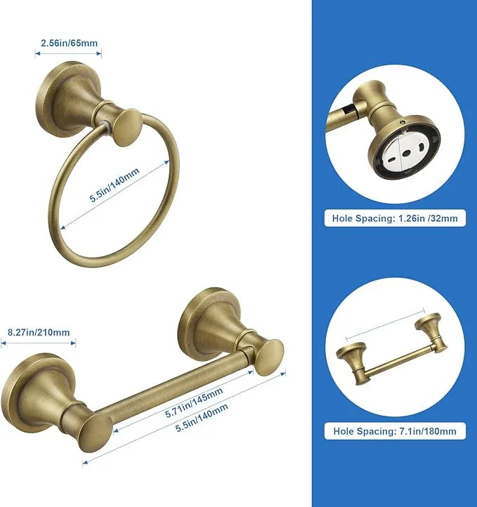 RUMOSE Toilet Paper Holder and Hand Towel Ring Antique Brass Wall Mount Bathroom Hardware Accessories 2 PCS Set Flexible Pivoting Toilet Tissue Roll Holder and Towel Hanger, Stainless Steel - ModernBath