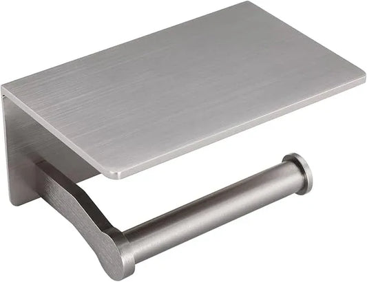 Toilet Paper Holder with Shelf - Toilet Tissue Holder with Cell Phone Shelf for Bathroom - Toilet Paper Roll Holder with Wipes Storage, Wall Mounted by Adhesive Tape or Screw - Brushed Nickel - ModernBath