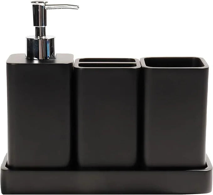 YMXYJM Bathroom Accessories Set, 4 Pcs Bathroom Accessory Set, Soap Dispenser, Toothbrush Holder, Qtip Holder Set, Bathroom Sets Complete, Bathroom Sink Set for Modern Home Decor, Black - ModernBath