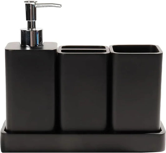 YMXYJM Bathroom Accessories Set, 4 Pcs Bathroom Accessory Set, Soap Dispenser, Toothbrush Holder, Qtip Holder Set, Bathroom Sets Complete, Bathroom Sink Set for Modern Home Decor, Black - ModernBath