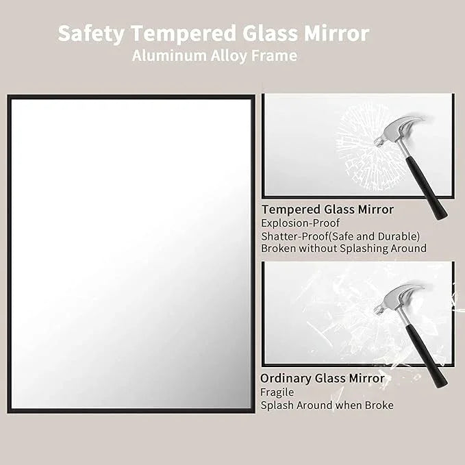 LOAAO 28"X36" Black Rectangle Bathroom Mirror Wall, Matte Black Aluminum Alloy Frame, Tempered Glass, Hangs Vertically or Horizontally, Easy to Install - ModernBath