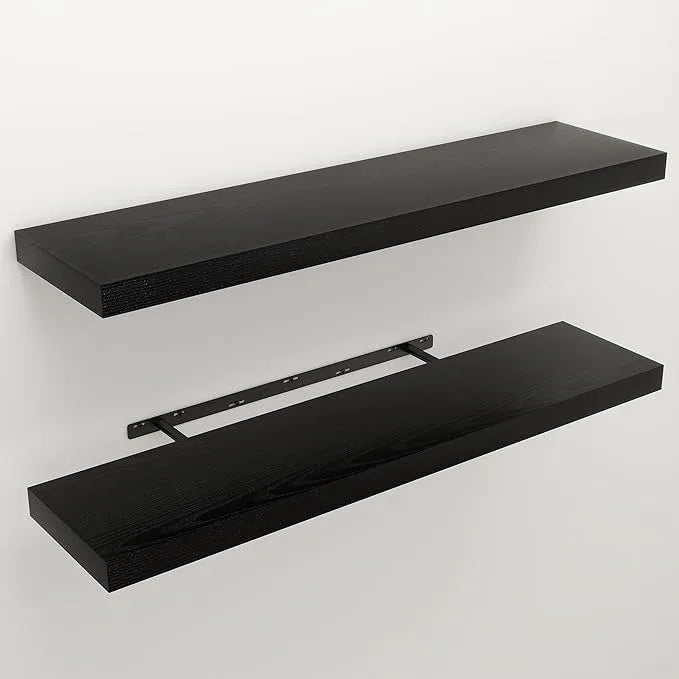 Floating Shelves for Wall, Wall Mounted Rustic Wood Shelves for Bathroom, Bedroom, Living Room, Kitchen, Hanging Shelf for Books/Storage/Room Decor (Black, 40") - ModernBath