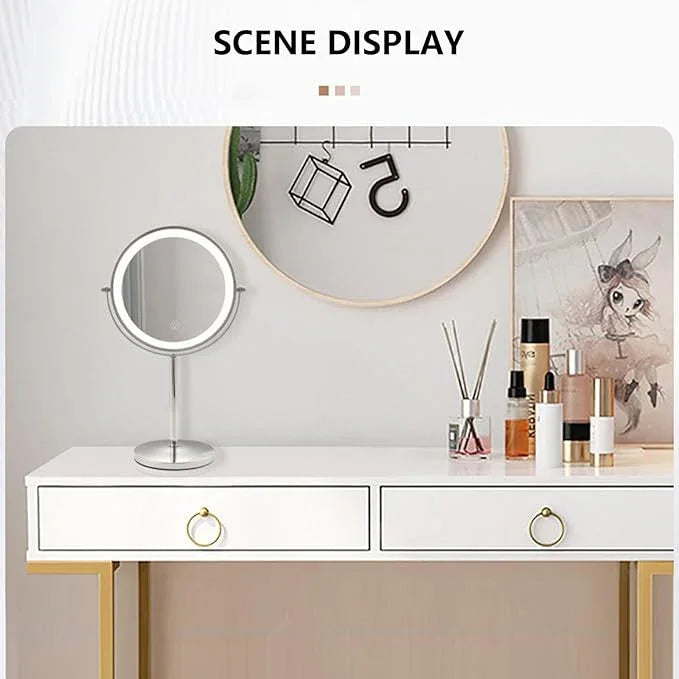 BOSBTMYX Lighted Makeup Mirror, 1x/10x HD Magnifier Dual Sided Mirror 360° Rotatable, 3 Colors Brightness Adjustable - ModernBath