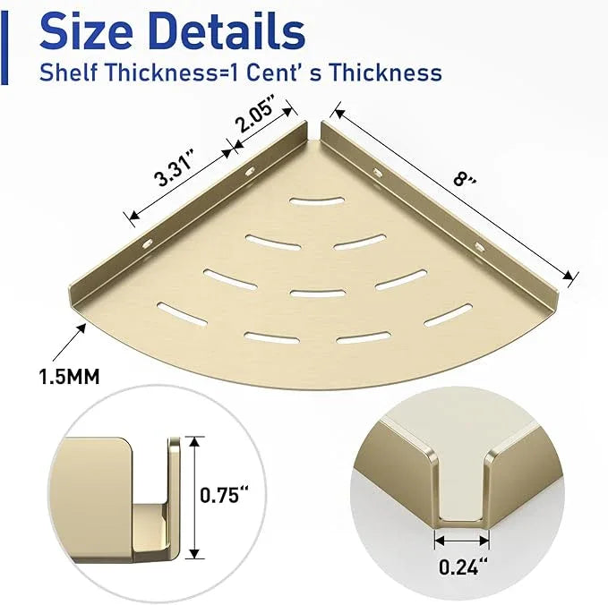 2 Pack Corner Shower Shelves Load Capacity 40 lbs 304 Stainless Steel Shower Corner Shelf Will not Rust 8in Shower Shelf for Inside Shower Brushed Gold Drilling Installation - ModernBath