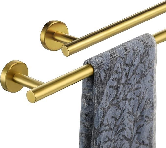 JQK Bath Towel Bar, 27 Inch Brushed Light Gold Towel Rack Bathroom, 304 Stainless Steel Thicken 0.8mm Towel Holder Wall Mount, Useable Length 24 Inch 2 Pack, TB110L24-BG-P2 - ModernBath