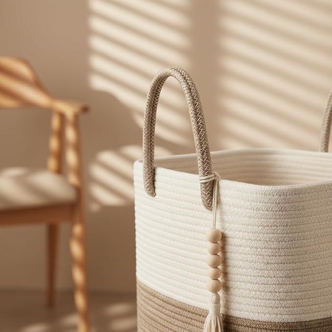 80L Tall Woven Laundry Hamper – Large Foldable Storage Basket with Handles for Clothes, Blankets, Toys, Bathroom, Living Room, Nursery Decor - ModernBath