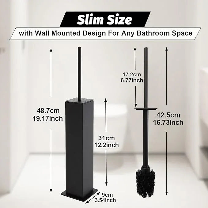 BGL Toilet Brush with Holder Set Matte Black Aluminium Standing for Bathroom Toilet Bowl Cleaner Brush and Holder Set, Square Design - ModernBath