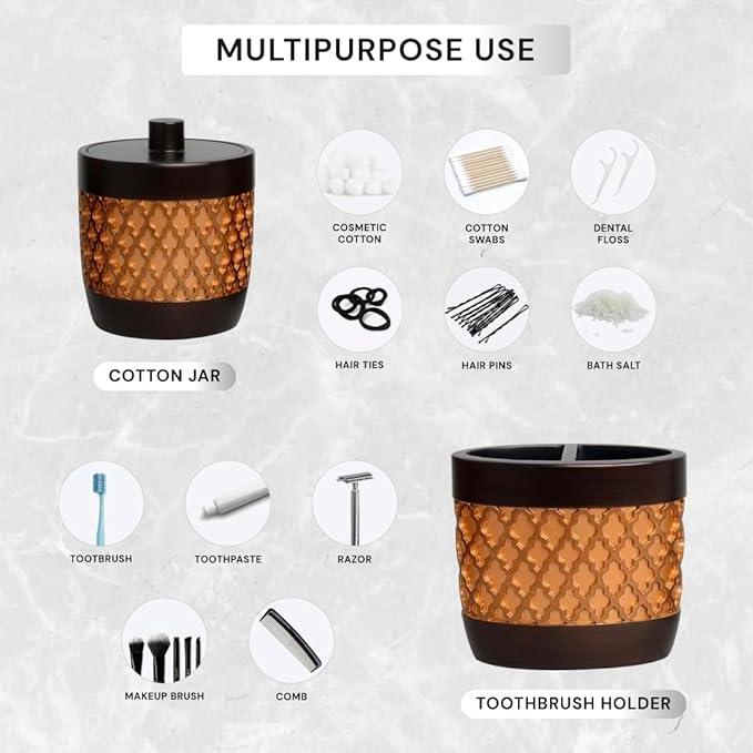 Decozen Bathroom Accessories Set 6Pcs – Soap Dispenser, Toothbrush Holder, Tumbler, Soap Dish & Cotton Swab Jar – Modern Bathroom Decor, Bath Set for Christmas Decor, Wally - ModernBath