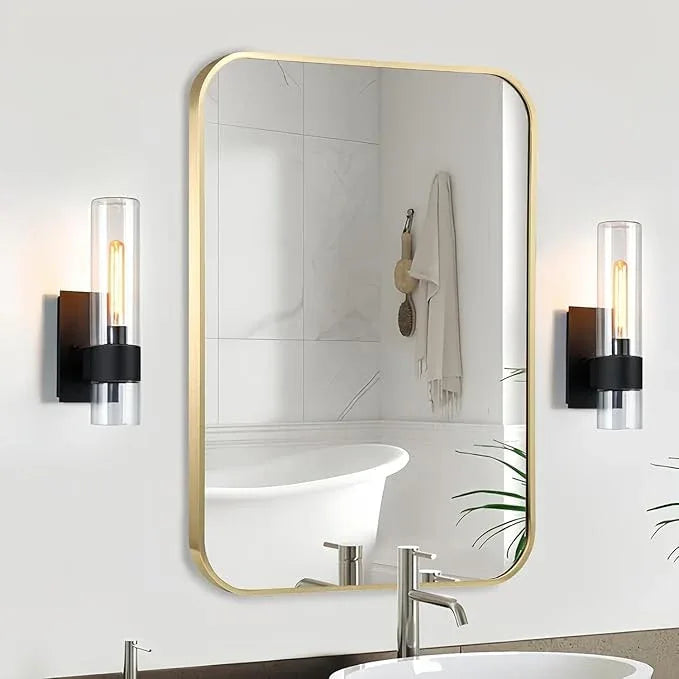CLBA Gold Bathroom Mirror, 26x38 Inch Brushed Gold Mirror, Aluminum Alloy Framed Vanity Mirror, Rounded Rectangle Mirror for Over Sink, Anti-Rust (Horizontally or Vertically) - ModernBath