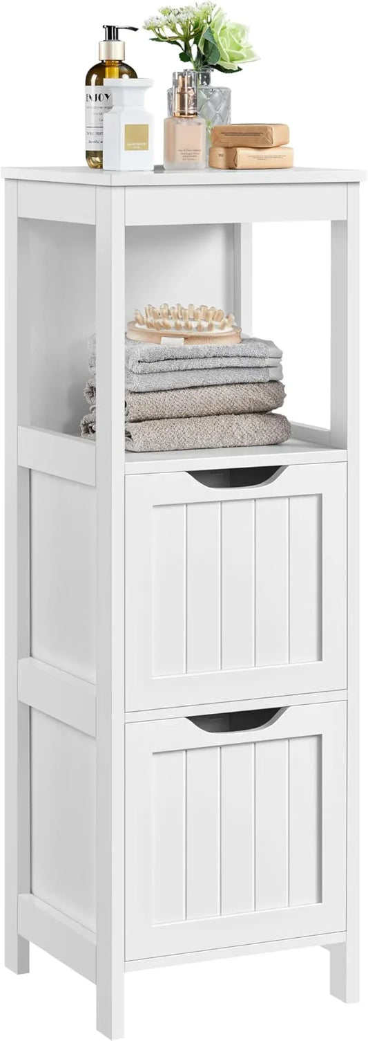 Yaheetech Bathroom Floor Cabinet, Wooden Storage Cabinet with 2 Drawers, Multifunctional Side Organizer Rack Stand Table, White - ModernBath