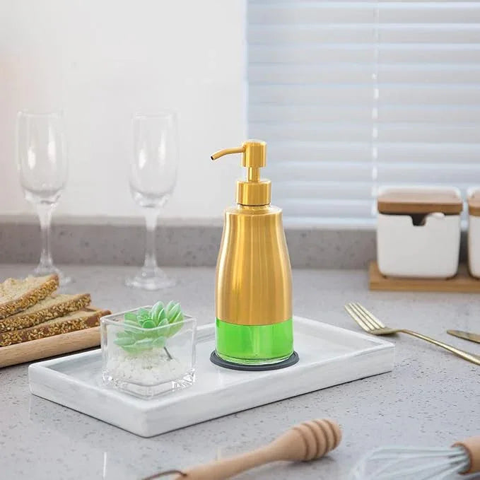 Gaussra Soap Dispenser with Coaster and Stickers, Brushed Gold Stainless Steel Glass Hand Pump Dispenser, Anti Rust Bottle, for Kitchen & Bathroom Detergent Bottle，Refillable Hand Liquid Dispenser - ModernBath
