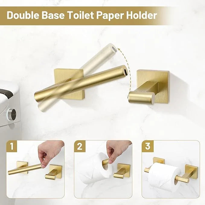TURS Brushed Gold 5 Piece Bathroom Hardware Accessories Set, SUS304 Stainless Steel Bath Towel Bar Set, 24 Inch Round Bathroom Towel Holder Set Wall Mounted - ModernBath