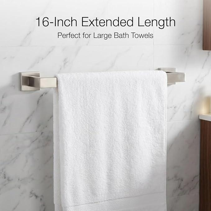 5 Piece Bathroom Hardware Set Brushed Nickel, SUS304 Stainless Steel Towel Bar Set, Modern Square Accessories with 16 Inch Rack Toilet Paper Holder Robe Hooks (Brushed Nickel) - ModernBath
