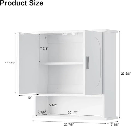 Medicine Cabinet for Bathroom,2 Doors White Bathroom Wall Cabinet with Oval,Over Toilet Storage Cabinet for Laundry Room/Kitchen/Living Room,Surface Mount Medicine Cabinets 23x24 - ModernBath