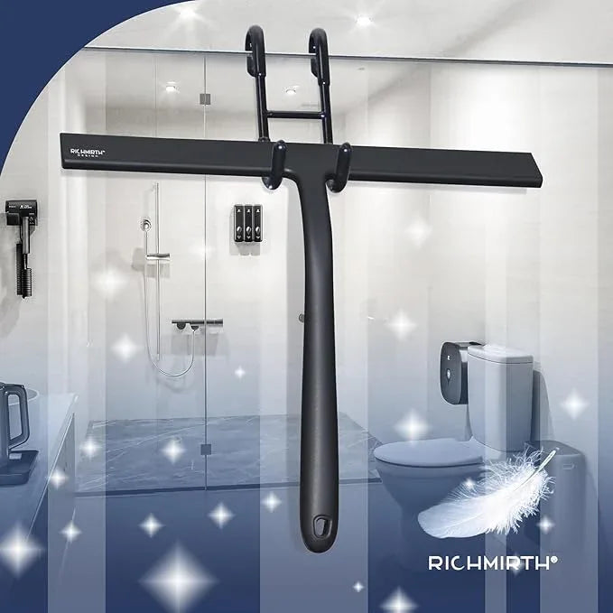 12 Inch Silicone Shower Squeegee for Glass Doors with Hook – Streak-Free Window Cleaner for Bathroom, Mirror, Tile & Car, No Scratch Squeegee with Metal Core (Black) - ModernBath