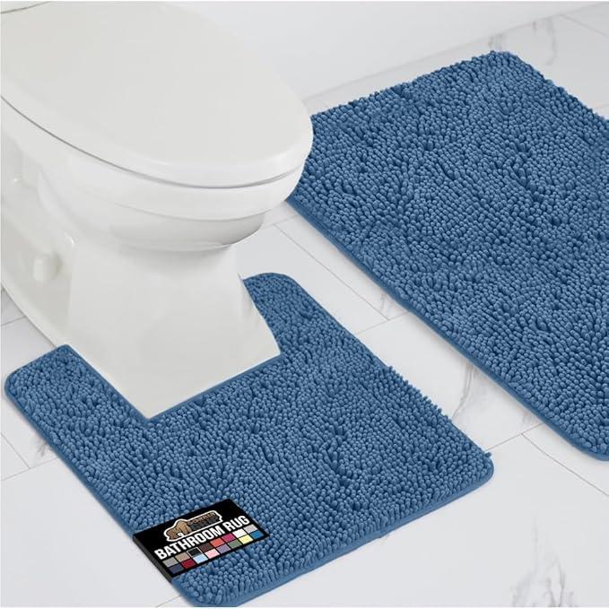 GORILLA GRIP Bathroom Rug Sets, Soft Chenille 2 Piece Area Rugs Set, Toilet Base Mat and 30x20 Carpet, Absorbent Microfiber Washable Mats Dry Quickly, Home Décor and Bath Room Accessories, Blue - ModernBath