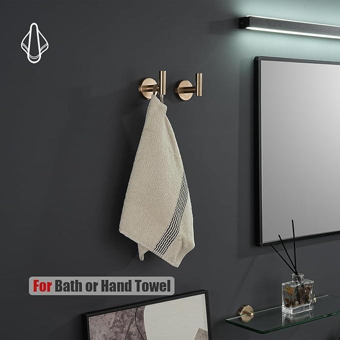 JQK Bathroom Towel Hook Champagne Bronze, Coat Robe Clothes Hook for Bathroom Wall Mounted (Pack of 4), SUS 304 Stainless Steel 0.8mm, TH100-CB-P4 - ModernBath