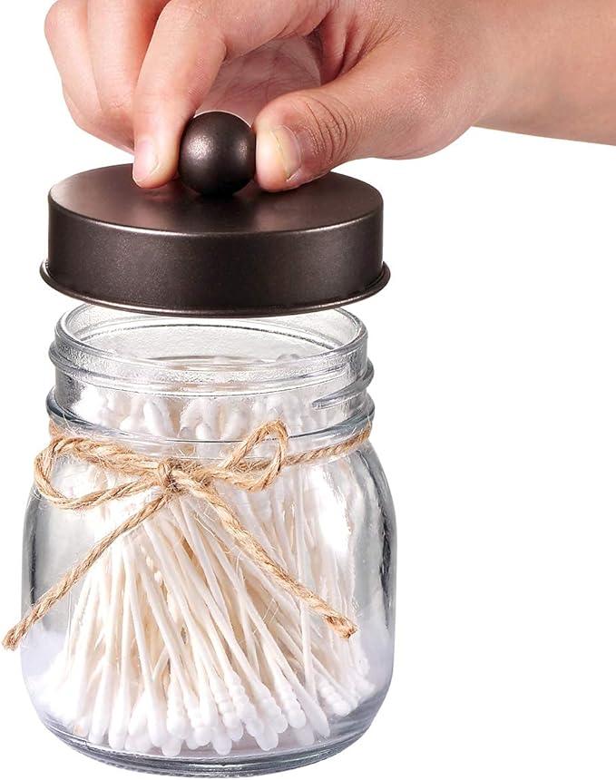Amolliar Mason Jar Bathroom Accessories Set 4 Pack - Foaming Soap Dispenser&2 Qtip Holders&Toothbrush Holder-Rustic Farmhouse Decor Bathroom Organizer Apothecary Jar Country Countertop (Bronze) - ModernBath
