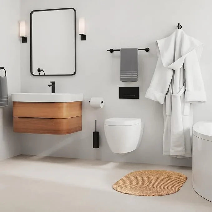 Matte Black Bathroom Hardware Set, Modern 18 Inch Towel Bar Set, Wall Mounted Bathroom Accessories Set, Durable SUS304 Stainless Steel, 4-Piece - ModernBath