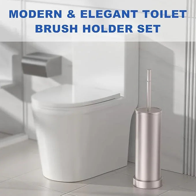 Brushed Nickel Toilet Brush and Holder Set, 304 Stainless Steel Toilet Brush for Bathroom, Heavy Duty Toilet Bowl Brush with Holder, Removable Inner Bowl and Splash Protection, Long Handle - ModernBath