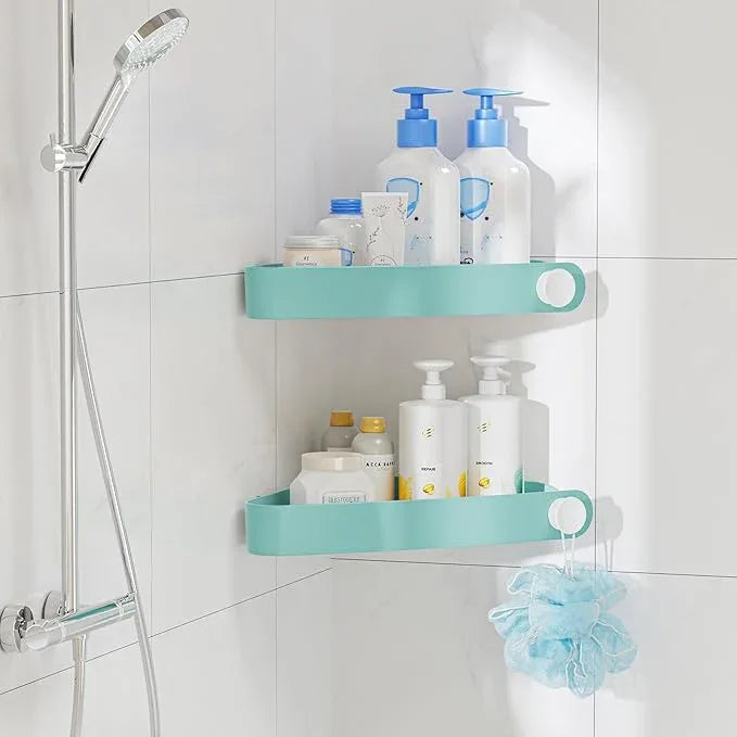 Sotfamily Shower Caddy Corner, 2 Pack Adhesive Corner Shower Shelves for Bathroom Organizers and Storage, Rust Free Plastic Rack for Bathroom Accessories & Decor, Turquoise - ModernBath