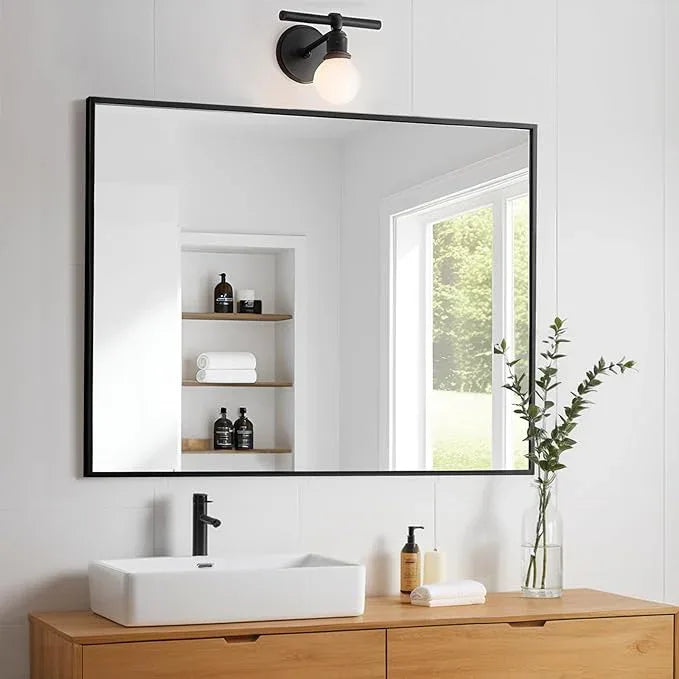MEETDH Rectangle Bathroom Mirror 28x34 inch, Large Mirror with Black Frame, Rectangular Vanity Mirror 28" X 34", Modern Matte Wall Mounting Mirrors, Hang Horizontal or Vertical - ModernBath