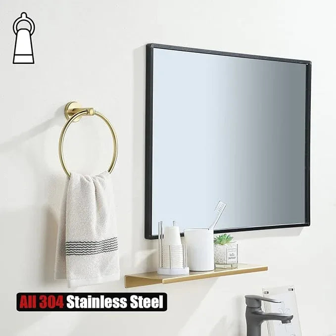 JQK Towel Ring Brass Gold, 304 Stainless Steel Hand Towel Holder for Bathroom, Brushed Gold Wall Mount, TR130-BG - ModernBath