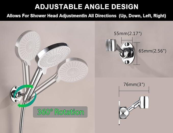 Adjustable Shower Head Holder Wall Mount, Solid Brass Handheld Shower Bracket with Screw Mount for Most Sprayers, Shower Wand Holder, Pivot Ball Joint Design(Chrome Finish) - ModernBath