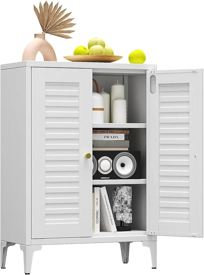 34" H Metal Pantry Cabinet, Kitchen Pantry Storage Cabinets with 2 Shelves, for Home Office Bathroom, Required Assembly, White - ModernBath